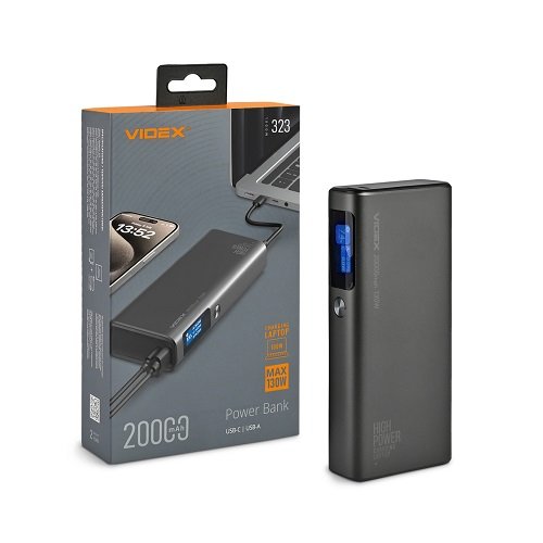 Зарядний пристрій Power Bank VIDEX VPB-323-B 20000mAh PD100W для ноутбуків, шт<br> Артикул: 131777<br>
