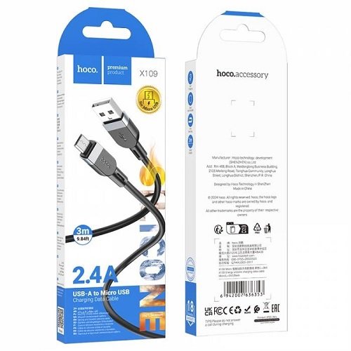 Кабель USB-Micro USB HOCO X109 3м 2.4А (Silicone), шт<br> Артикул: 132428<br>