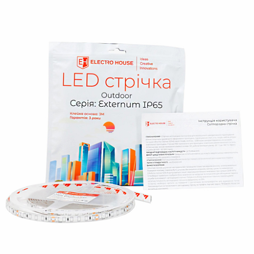 Стрічка LED ElectroHouse 12W/м на метр.24V  SMD2835 120 шт/м 120лм, 6500K IP65, 1м (виписувати кратно 5 метрам, ціна вказана за 1 метр) 7872, м.<br> Артикул: 132559<br>