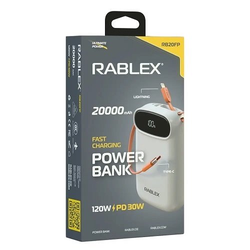 Зарядний пристрій Power Bank Rablex RB20FP 20000mAh Fast charging 120W/ PD30W, шт<br> Артикул: 133525<br>