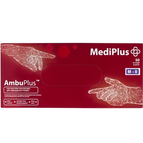 Рукавички гумові AMBU + Plus M (25пар/уп, 10 уп/кор.) (5845), уп<br> Артикул: 133871<br>