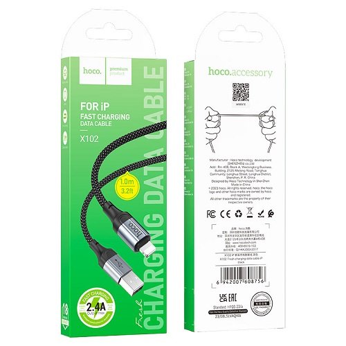 Кабель USB-Lightning HOCO X102 1м 2.4А (Тканина), шт<br> Артикул: 133921<br>