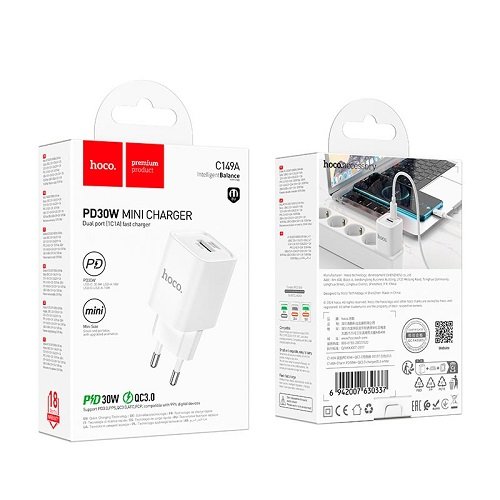 МЗП HOCO C149A PD30W+ QC3.0 (1USB/1Type-C) без кабелю, шт<br> Артикул: 134021<br>