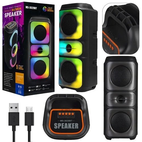 Колонка № MS-3629BT-M міні валіза від мережі та від акумулятора з USB, SD, FM, AUX, Bluetooth, світломузикою і ручкою 38.5см*16см*14см, 10ват*2, шт<br> Артикул: 134523<br>