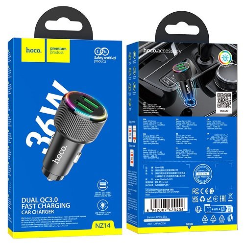 АЗП HOCO NZ14 QC3.0 (2USB/36W/3A), шт<br> Артикул: 134629<br>