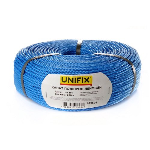 Канат поліпропіленовий UNIFIX  5мм 200м [699624], шт<br> Артикул: 137818<br>