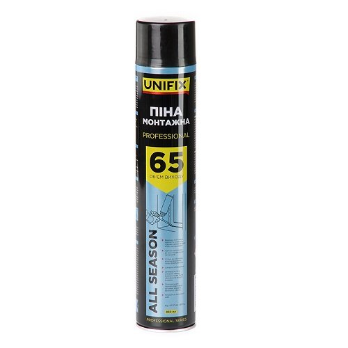 Піна монтажна професійна UNIFIX Всесезонна 65 л 850 мл [951287], шт<br> Артикул: 137825<br>
