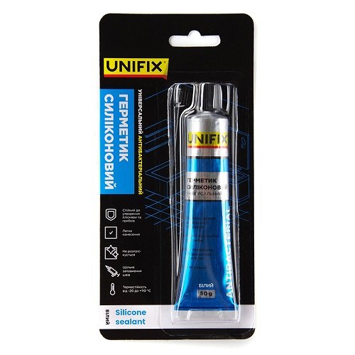 Герметик UNIFIX силіконовий універсальний (білий) 50 мл [951262], шт<br> Артикул: 137828<br>
