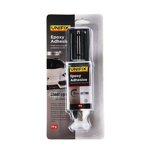 Клей епоксидний UNIFIX для металу шприц (сірий) 30 г [940031], шт<br> Артикул: 137832<br>