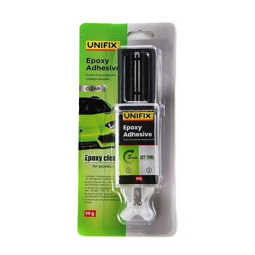 Клей епоксидний UNIFIX для пластику шприц (прозорий) 30 г [940030], шт<br> Артикул: 137834<br>