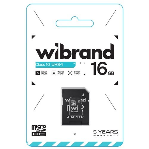 Карта пам'яті micro-SD 16 Gb Wibrand + перех. SD (10 Class) UHS-1, шт<br> Артикул: 140972<br>