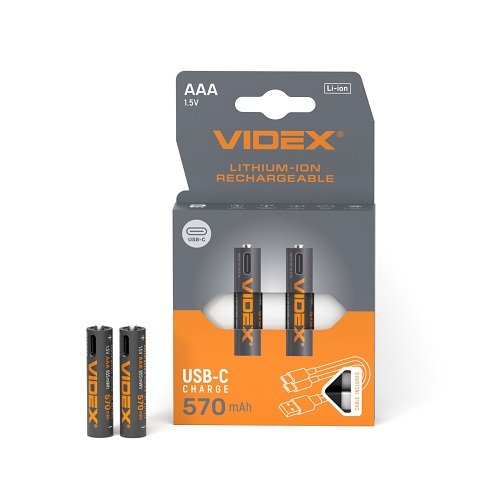 Акумулятор VIDEX Li-ion LIR03C/AAA USB-C 1.5V (захист) 570mAh C2 29289, шт<br> Артикул: 141464<br>